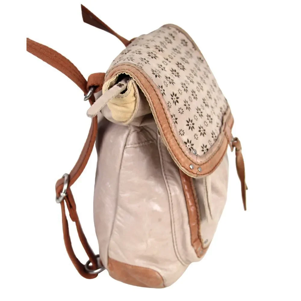 THE SAK BEIGE BROWN GENUINE LEATHER CONVERTIBLE BACKPACK SHOULDER BAG X-BODY